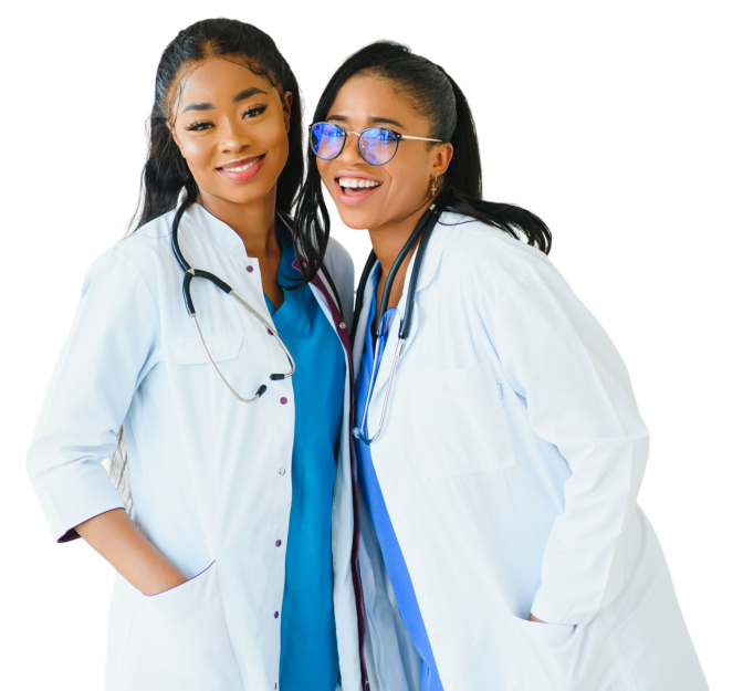 two medical staff with stethoscope smiling